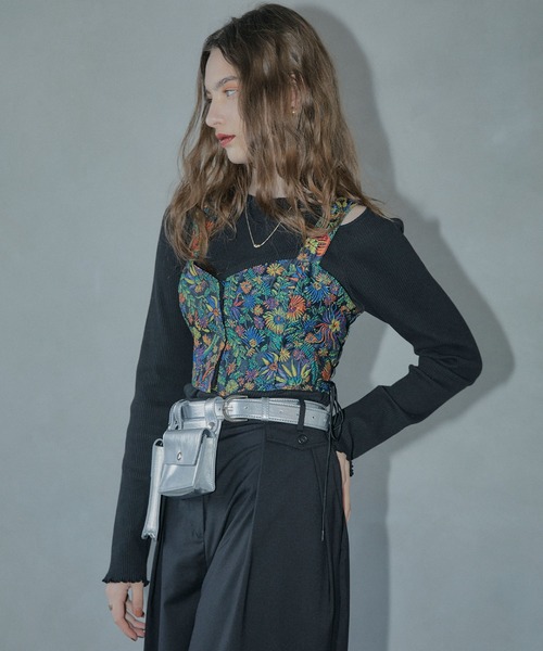 ELLEgirl（エルガール）の「フラワージャガードビスチェ【ELLEgirl/エル ガール】（キャミソール・レディース・ブラック・FREE）」の12枚目の写真