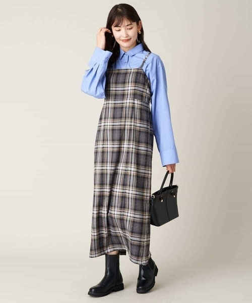 a.v.v(アーヴェヴェ)の「先染めチェックキャミワンピース(ワンピース・レディース・パープル/ブラック・38/40/42/36/34)」の6枚目の写真