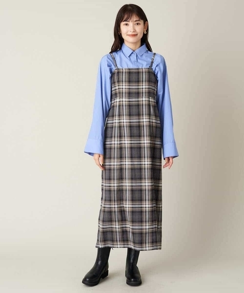 a.v.v(アーヴェヴェ)の「先染めチェックキャミワンピース(ワンピース・レディース・パープル/ブラック・38/40/42/36/34)」の16枚目の写真