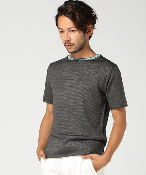 EDIFICE（エディフィス）の「◇LINEN KNIT B/N S/S（ニット/セーター・メンズ・ブラック系その他/ベージュ/ネイビー・48/46/44）」の2枚目の写真