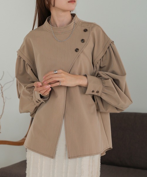 Bab（バブ）の「袖ボリュームニュアンスネックブラウス（シャツ/ブラウス・レディース・モカ/チャコールグレー・M）」の2枚目の写真