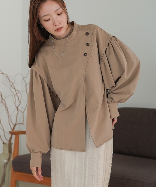 Bab（バブ）の「袖ボリュームニュアンスネックブラウス（シャツ/ブラウス・レディース・モカ/チャコールグレー・M）」の13枚目の写真