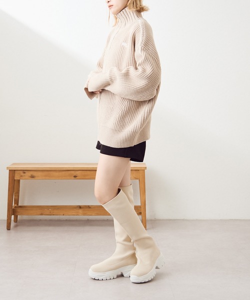 one after another NICE CLAUP（ワンアフターアナザーナイスクラップ）の「サイドラインダブルジップニット（ジャージ・レディース・アイボリー/サックスブルー/ベージュ/ネイビー・FREE）」の11枚目の写真