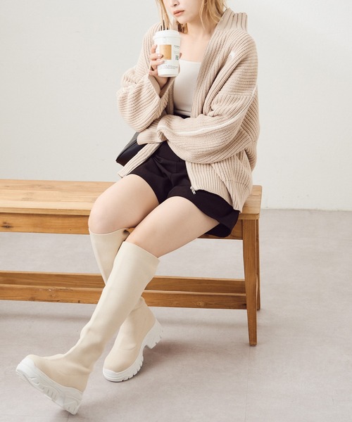 one after another NICE CLAUP（ワンアフターアナザーナイスクラップ）の「サイドラインダブルジップニット（ジャージ・レディース・アイボリー/サックスブルー/ベージュ/ネイビー・FREE）」の9枚目の写真