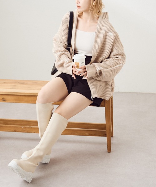 one after another NICE CLAUP（ワンアフターアナザーナイスクラップ）の「サイドラインダブルジップニット（ジャージ・レディース・アイボリー/サックスブルー/ベージュ/ネイビー・FREE）」の8枚目の写真