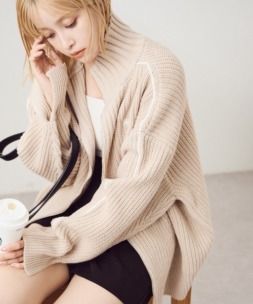 one after another NICE CLAUP（ワンアフターアナザーナイスクラップ）の「サイドラインダブルジップニット（ジャージ・レディース・アイボリー/サックスブルー/ベージュ/ネイビー・FREE）」の7枚目の写真