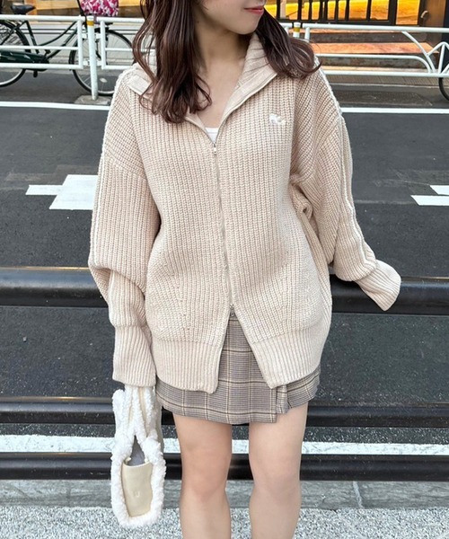 one after another NICE CLAUP（ワンアフターアナザーナイスクラップ）の「サイドラインダブルジップニット（ジャージ・レディース・アイボリー/サックスブルー/ベージュ/ネイビー・FREE）」の13枚目の写真