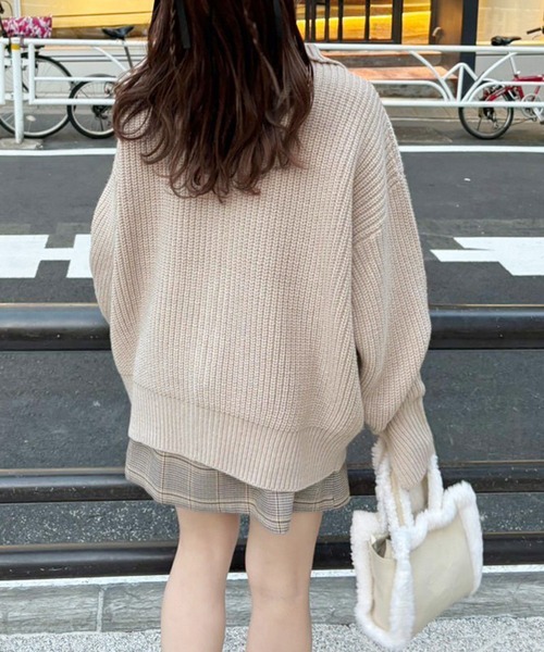 one after another NICE CLAUP（ワンアフターアナザーナイスクラップ）の「サイドラインダブルジップニット（ジャージ・レディース・アイボリー/サックスブルー/ベージュ/ネイビー・FREE）」の15枚目の写真