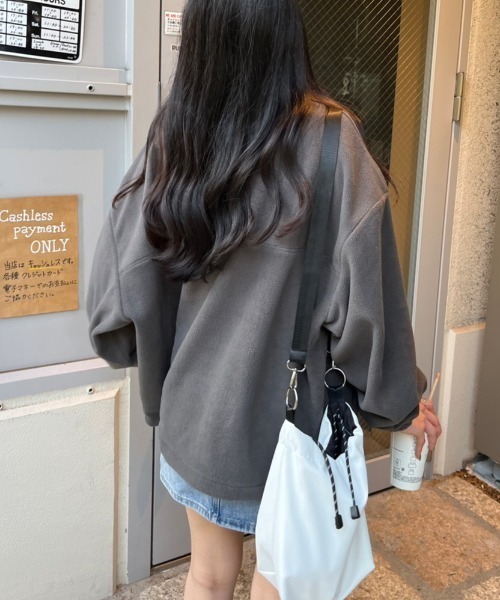 nemne store(ネンネストア)の「【低身長サイズあり】フリースハーフジップブルゾン(ブルゾン・レディース・ライトブルー/グリーン/ベージュ/スミクロ・SMALL/MEDIUM)」の8枚目の写真
