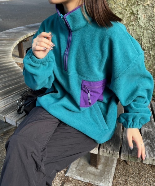 nemne store(ネンネストア)の「【低身長サイズあり】フリースハーフジップブルゾン(ブルゾン・レディース・ライトブルー/グリーン/ベージュ/スミクロ・SMALL/MEDIUM)」の19枚目の写真