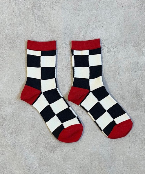 MARKEY'S(マーキーズ)の「クルーソックス/チェッカーフラッグ(23~25cm)(ソックス/靴下・レディース・グリーン/チャコール/ベージュ・L)」の2枚目の写真