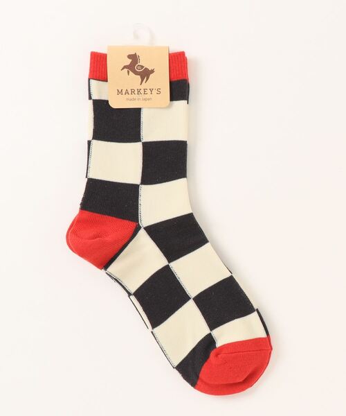 MARKEY'S(マーキーズ)の「クルーソックス/チェッカーフラッグ(23~25cm)(ソックス/靴下・レディース・グリーン/チャコール/ベージュ・L)」の5枚目の写真