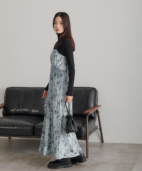 セール】【soie by apres jour mignon】花柄ベロアワンピース