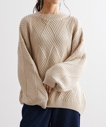 綿混素材ダイヤ柄オーバーサイズニットトップス ［Soiunique］