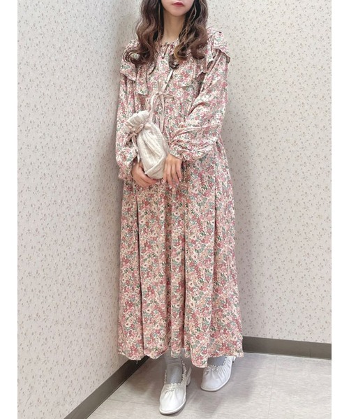 merry jenny(メリージェニー)の「Wフリルカラーfloralワンピース(ワンピース・レディース・グリーン/イエロー/ピンク・FREE)」の3枚目の写真