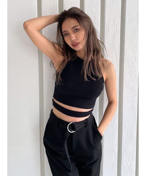 GYDA（ジェイダ）の「アンダーライン テレコ アメスリ ビスチェ（タンクトップ・レディース・オフホワイト/ブラック・FREE）」の3枚目の写真