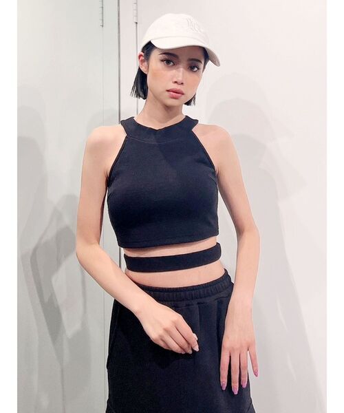 GYDA（ジェイダ）の「アンダーライン テレコ アメスリ ビスチェ（タンクトップ・レディース・オフホワイト/ブラック・FREE）」の4枚目の写真