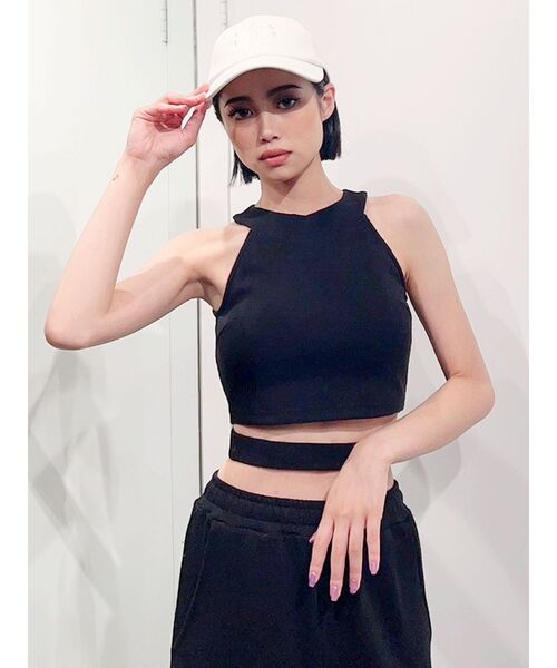 GYDA（ジェイダ）の「アンダーライン テレコ アメスリ ビスチェ（タンクトップ・レディース・オフホワイト/ブラック・FREE）」の5枚目の写真