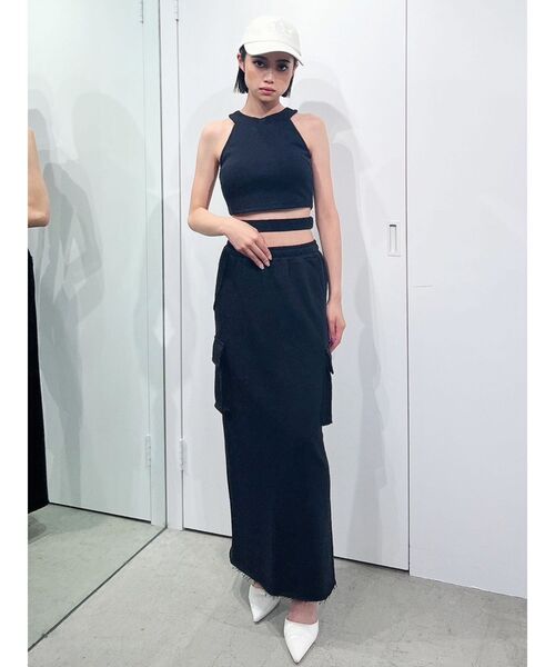 GYDA（ジェイダ）の「アンダーライン テレコ アメスリ ビスチェ（タンクトップ・レディース・オフホワイト/ブラック・FREE）」の8枚目の写真