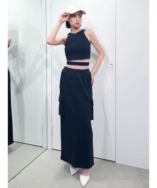 GYDA（ジェイダ）の「アンダーライン テレコ アメスリ ビスチェ（タンクトップ・レディース・オフホワイト/ブラック・FREE）」の9枚目の写真