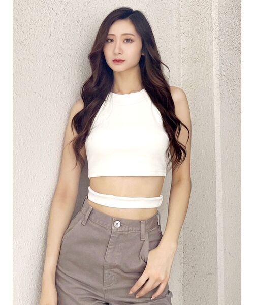 GYDA（ジェイダ）の「アンダーライン テレコ アメスリ ビスチェ（タンクトップ・レディース・オフホワイト/ブラック・FREE）」の13枚目の写真