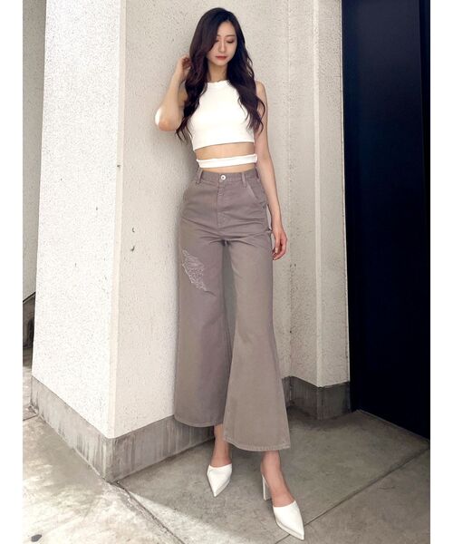 GYDA（ジェイダ）の「アンダーライン テレコ アメスリ ビスチェ（タンクトップ・レディース・オフホワイト/ブラック・FREE）」の15枚目の写真