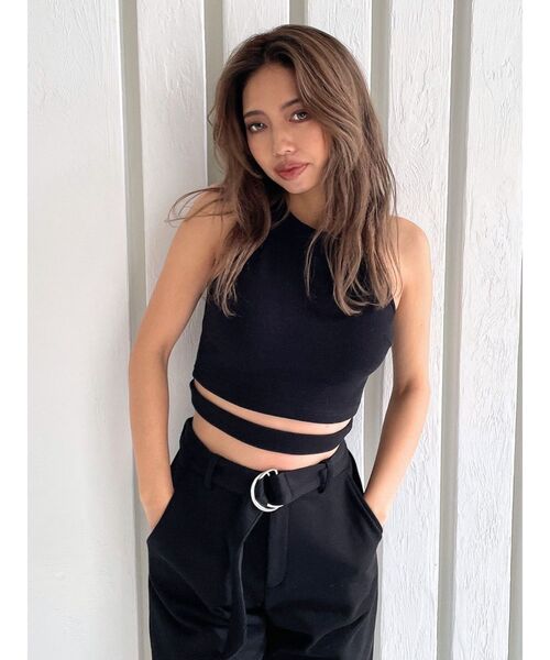 GYDA（ジェイダ）の「アンダーライン テレコ アメスリ ビスチェ（タンクトップ・レディース・オフホワイト/ブラック・FREE）」の18枚目の写真