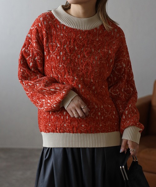 ap retro(アプレトロ)の「モールジャガードデザインニット(ニット/セーター・レディース・オレンジ/ブラック/カーキ・MEDIUM)」の21枚目の写真