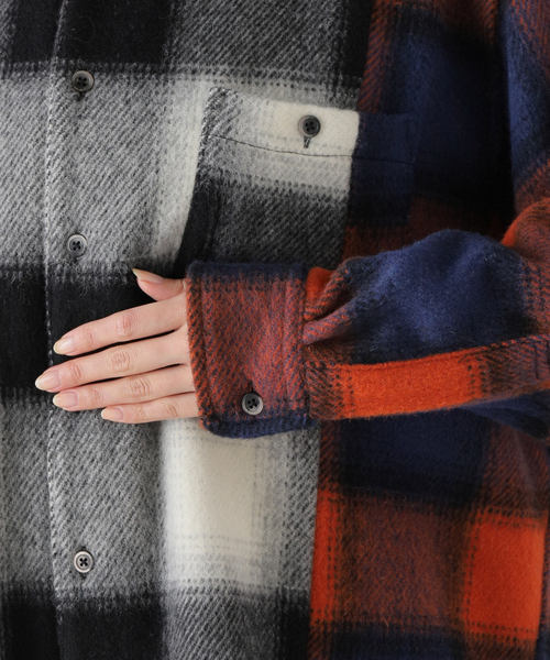 SON OF THE CHEESE（サノバチーズ）の「【SON OF THE CHEESE/サノバチーズ】Crazy Check Shirt：チェックシャツ（シャツ/ブラウス・レディース・パープル・MEDIUM）」の10枚目の写真