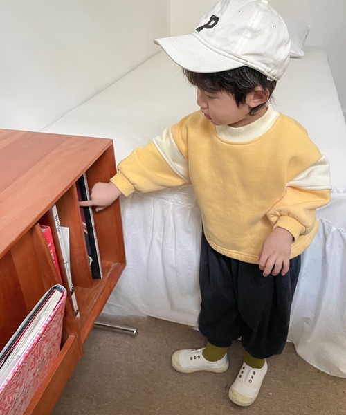 aimoha(アイモハ)の「【aimoha-KIDS-】子供服 切り替えモックネックスウェット(スウェット・キッズ・オレンジ/イエロー・110/90/100/120/80)」の6枚目の写真