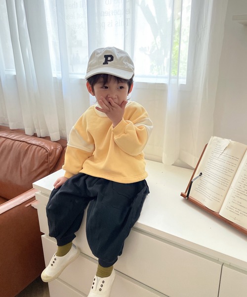 aimoha(アイモハ)の「【aimoha-KIDS-】子供服 切り替えモックネックスウェット(スウェット・キッズ・オレンジ/イエロー・110/90/100/120/80)」の9枚目の写真