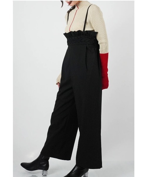 AULA（アウラ）の「AULA（アウラ）Smocking High Waist Pants（サロペット/オーバーオール・レディース・ブラック・F）」の3枚目の写真