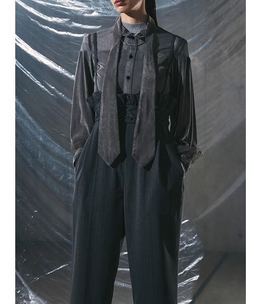 AULA（アウラ）の「AULA（アウラ）Smocking High Waist Pants（サロペット/オーバーオール・レディース・ブラック・F）」の5枚目の写真