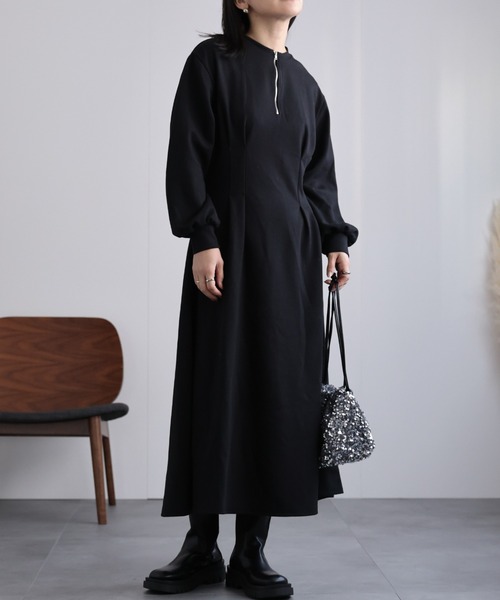 セール】ハーフジップ ポンチワンピース（ワンピース）｜ap retro