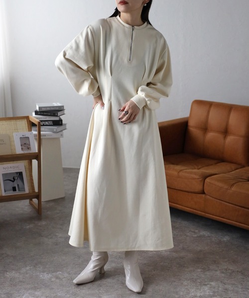 セール】ハーフジップ ポンチワンピース（ワンピース）｜ap retro