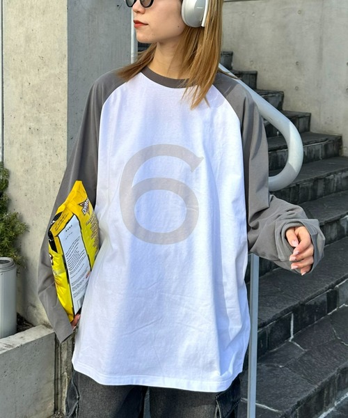 CIAOPANIC TYPY（チャオパニックティピー）の「【UNISEX】ラグランプリントロンTee（Tシャツ/カットソー・メンズ・グレー/マスタード/ホワイト・LARGE/MEDIUM）」の5枚目の写真