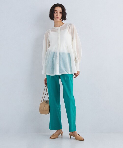 green label relaxing（グリーンレーベルリラクシング）の「［size SHORT/TALLあり] コットン リネン セミフレア スリット パンツ（スラックス・レディース・ケリー/ナチュラル/ブラック/その他1/ブラウン・36/SHORT/40/38/TALL）」の7枚目の写真