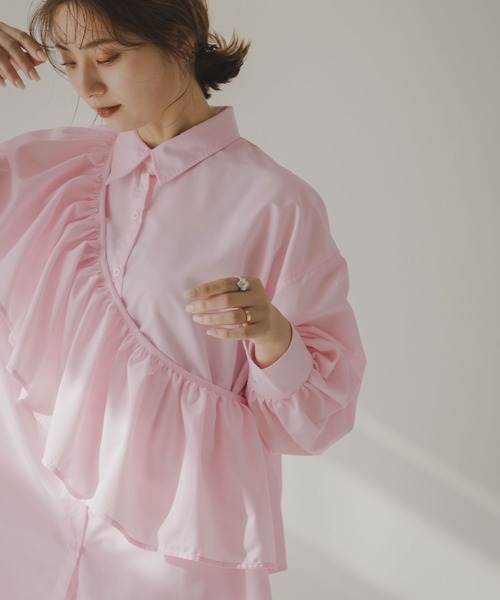 rectangle（レクタングル）の「フリルサッシュ付きブロードシャツ（シャツ/ブラウス・レディース・オフホワイト/ピンク・FREE）」の2枚目の写真