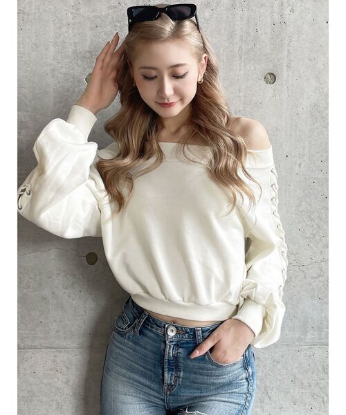 GYDA(ジェイダ)の「アームレースアップスウェットトップス(スウェット・レディース・アイボリー/ラベンダー・FREE)」の15枚目の写真