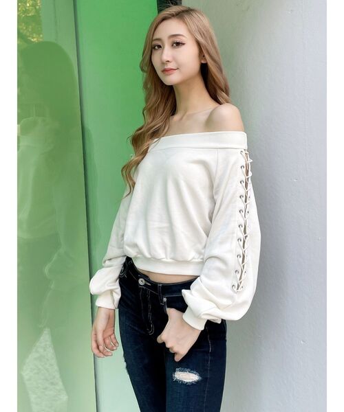 GYDA(ジェイダ)の「アームレースアップスウェットトップス(スウェット・レディース・アイボリー/ラベンダー・FREE)」の21枚目の写真