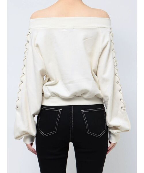 GYDA(ジェイダ)の「アームレースアップスウェットトップス(スウェット・レディース・アイボリー/ラベンダー・FREE)」の7枚目の写真