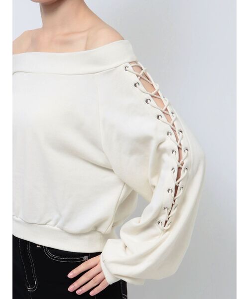 GYDA(ジェイダ)の「アームレースアップスウェットトップス(スウェット・レディース・アイボリー/ラベンダー・FREE)」の9枚目の写真