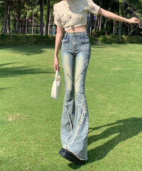 gossip!ロサンゼルス(ゴシップロサンゼルス)の「ヴィンテージ ハイウェスト ストレッチ フレアデニムパンツ(デニムパンツ・レディース・ライトブルー/ブルー・S/M/L/XS)」の12枚目の写真