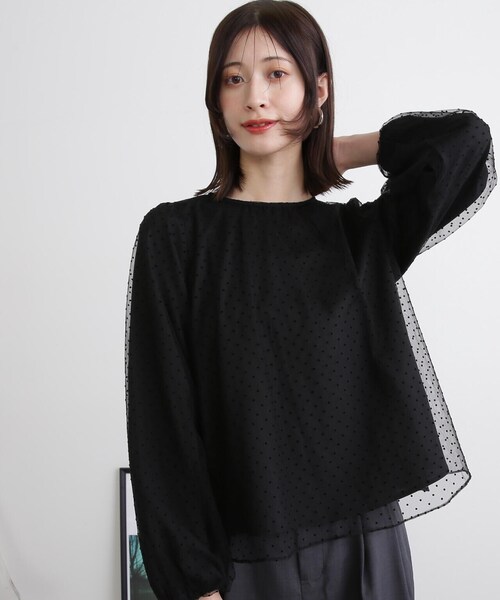 N.(N. Natural Beauty Basic)(エヌエヌナチュラルビューティーベーシック)の「◆ドットチュールブラウス(シャツ/ブラウス・レディース・クリーム/ブラック・MEDIUM)」の12枚目の写真