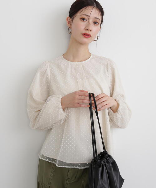 N.(N. Natural Beauty Basic)(エヌエヌナチュラルビューティーベーシック)の「◆ドットチュールブラウス(シャツ/ブラウス・レディース・クリーム/ブラック・MEDIUM)」の10枚目の写真
