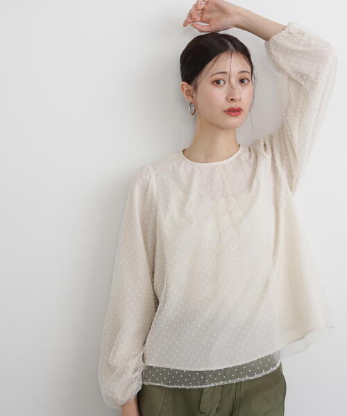 N.(N. Natural Beauty Basic)(エヌエヌナチュラルビューティーベーシック)の「◆ドットチュールブラウス(シャツ/ブラウス・レディース・クリーム/ブラック・MEDIUM)」の6枚目の写真