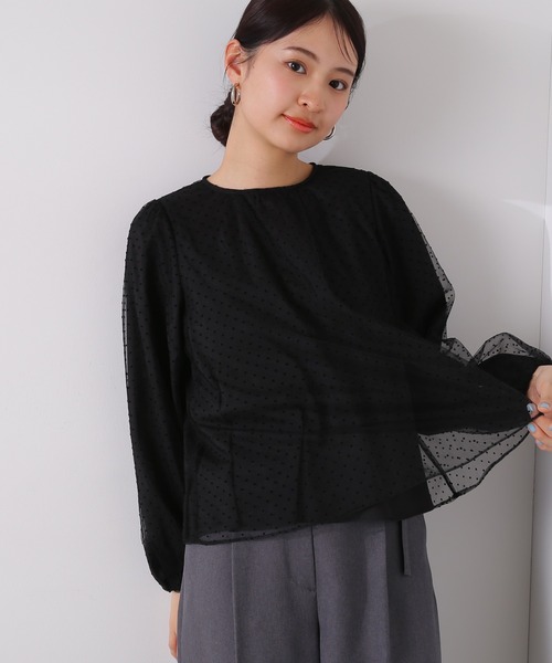 N.(N. Natural Beauty Basic)(エヌエヌナチュラルビューティーベーシック)の「◆ドットチュールブラウス(シャツ/ブラウス・レディース・クリーム/ブラック・MEDIUM)」の1枚目の写真