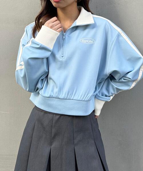 INGNI（イング）の「サイドライン胸ロゴショート丈ハーフZIPジャージ（その他トップス・レディース・アイボリー/ブラック/ライトブルー・M）」の2枚目の写真