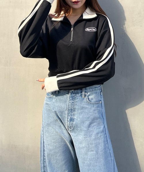 INGNI（イング）の「サイドライン胸ロゴショート丈ハーフZIPジャージ（その他トップス・レディース・アイボリー/ブラック/ライトブルー・M）」の5枚目の写真