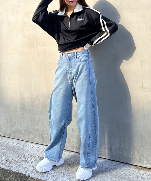 INGNI（イング）の「サイドライン胸ロゴショート丈ハーフZIPジャージ（その他トップス・レディース・アイボリー/ブラック/ライトブルー・M）」の6枚目の写真